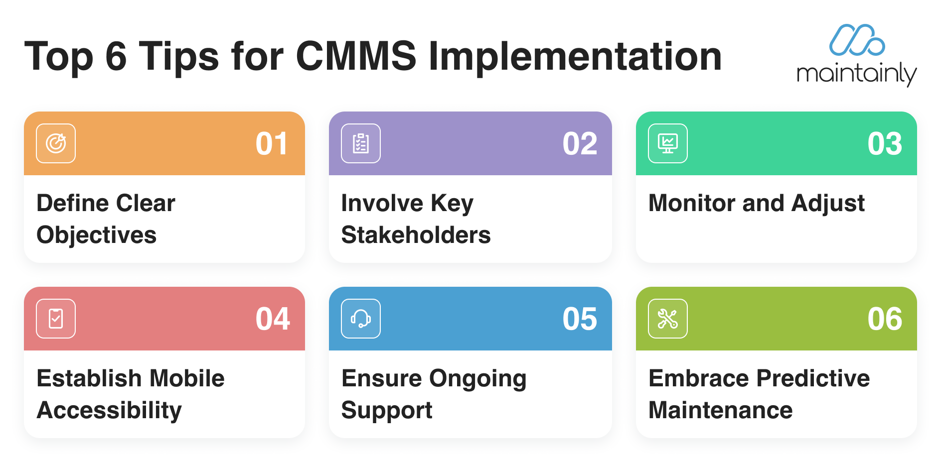 List of top 6 tips for implementing CMMS