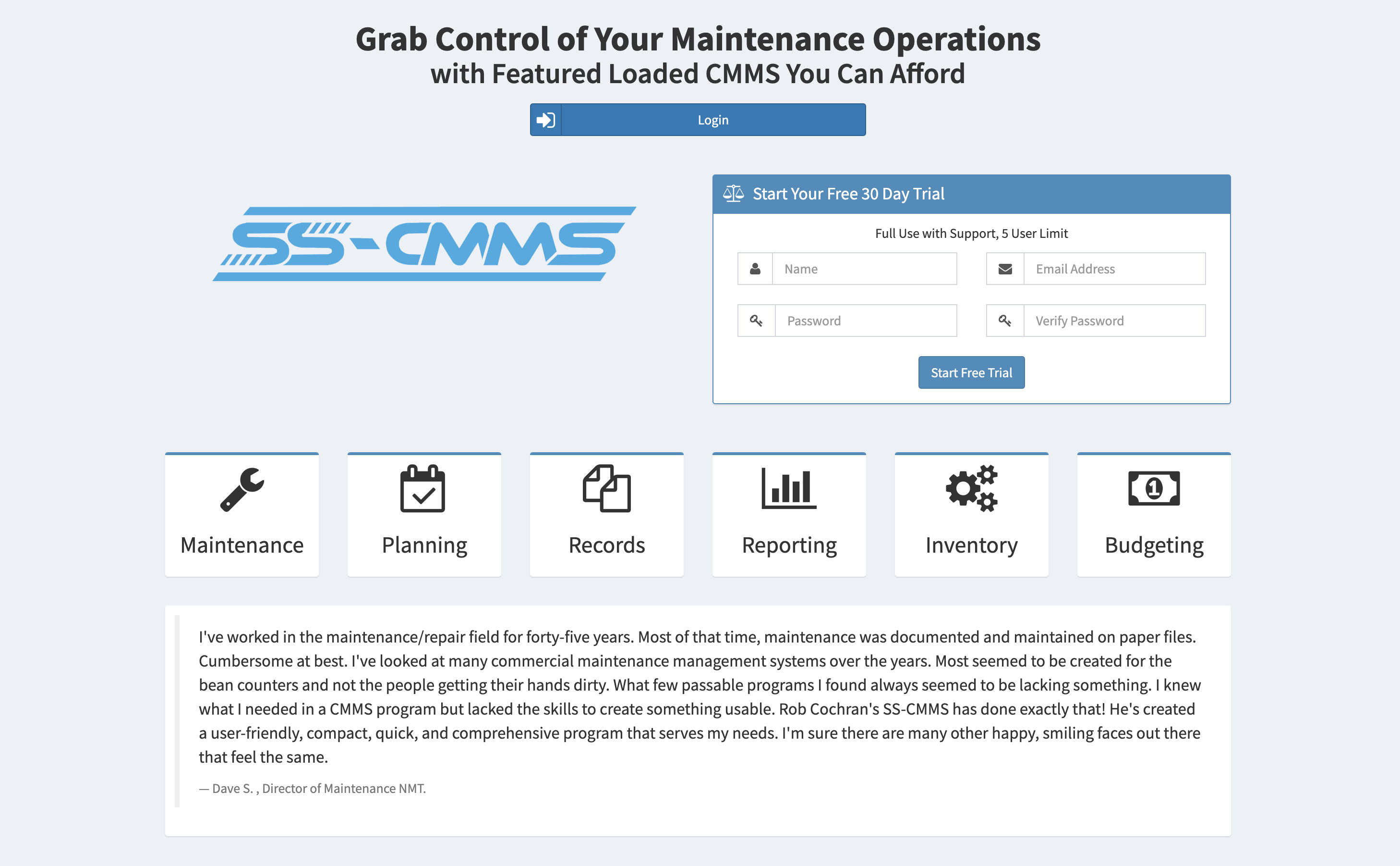 SS-CMMS screenshot of website homepage