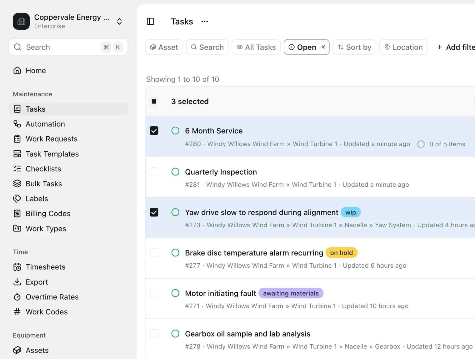 The Maintainly task list in a web browser