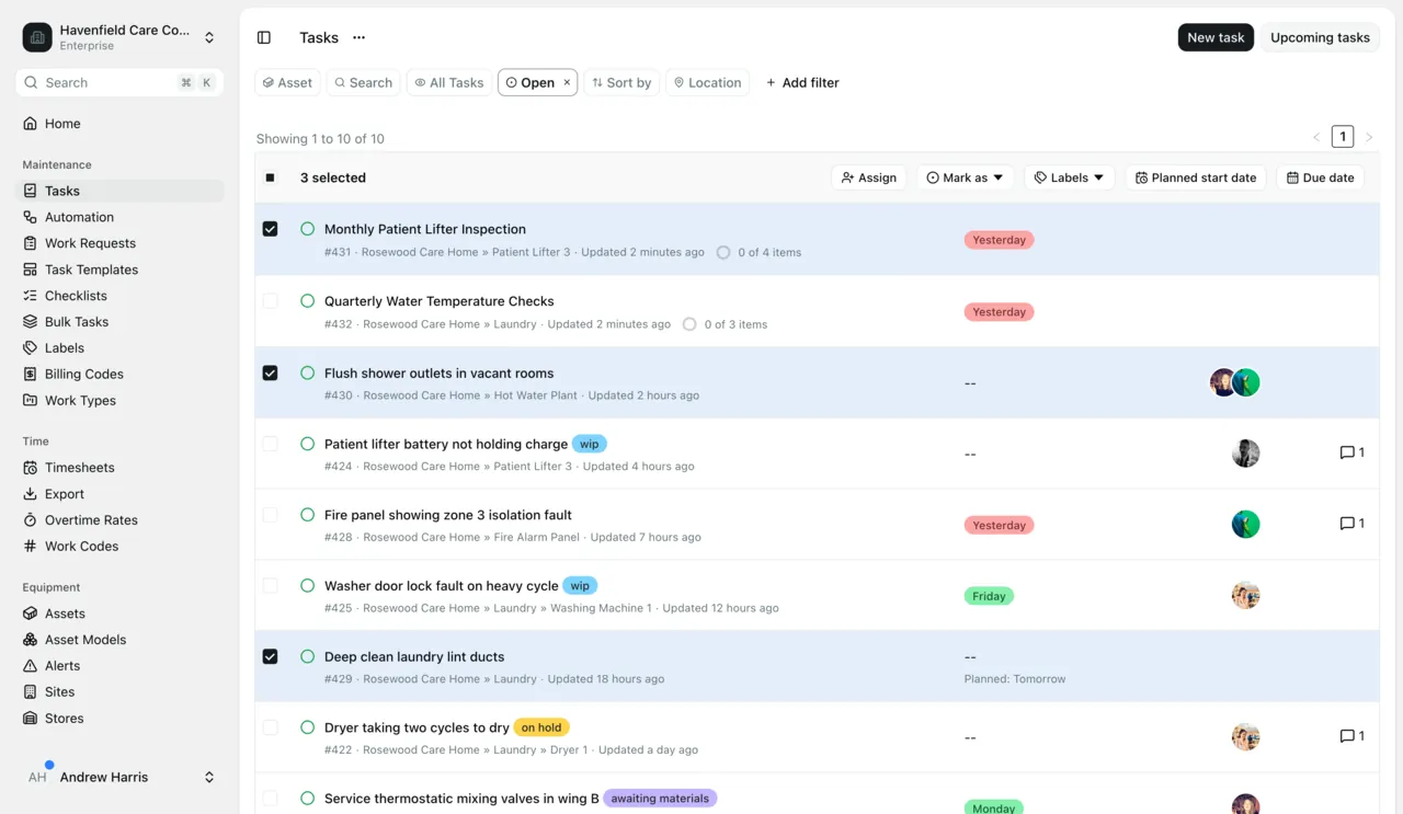The Maintainly work order list
