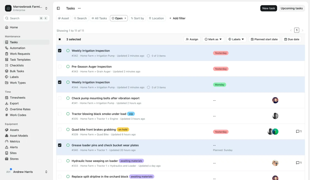 The Maintainly work order list