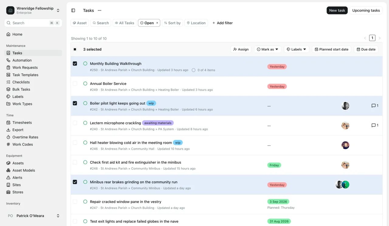 The Maintainly work order list