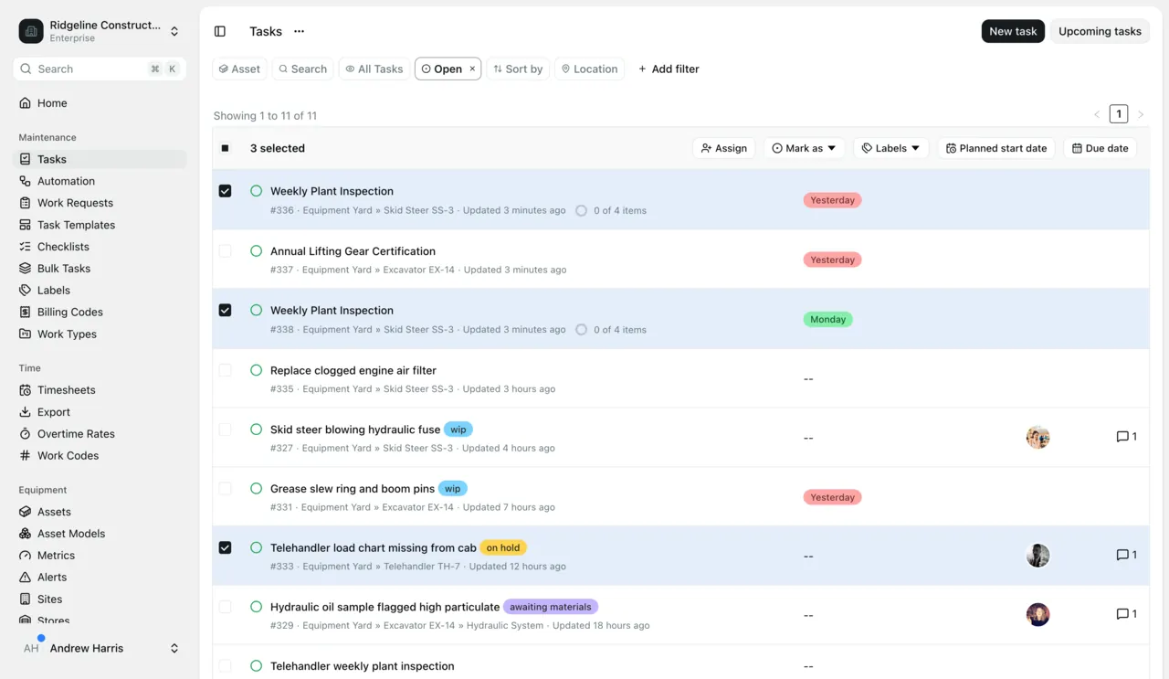 The Maintainly work order list