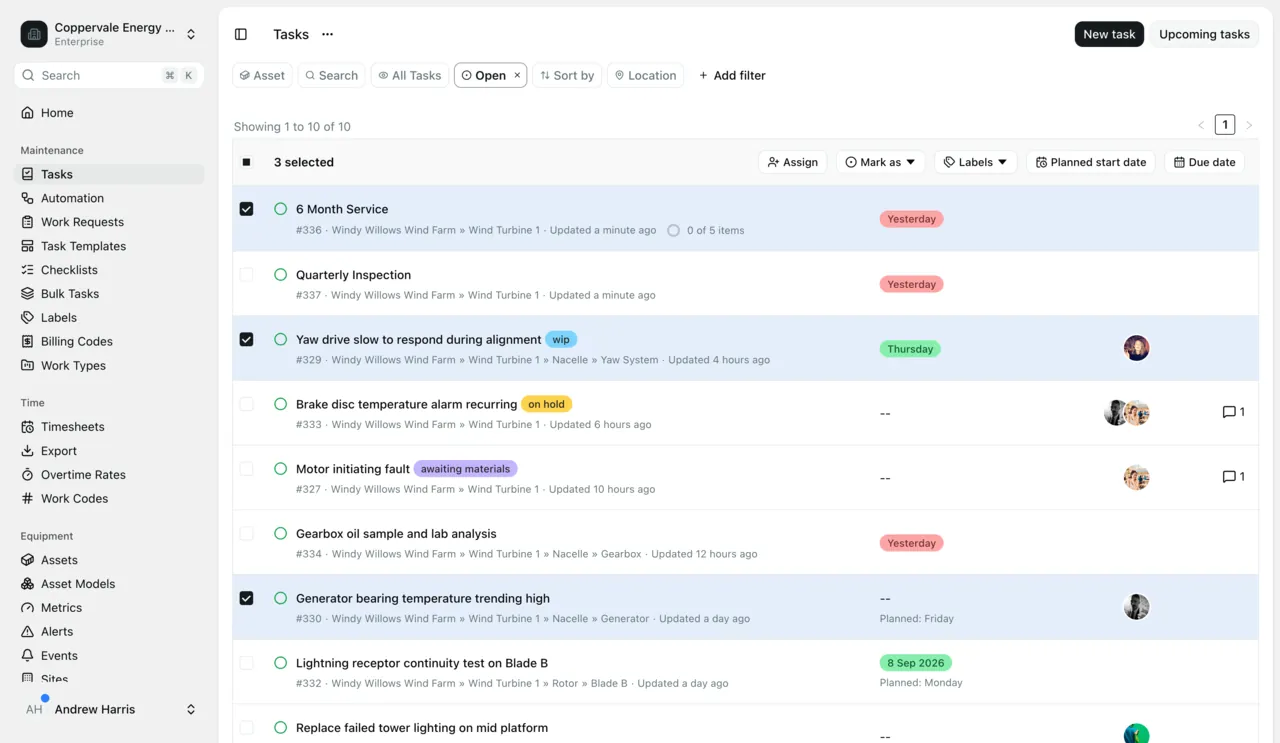 The Maintainly work order list