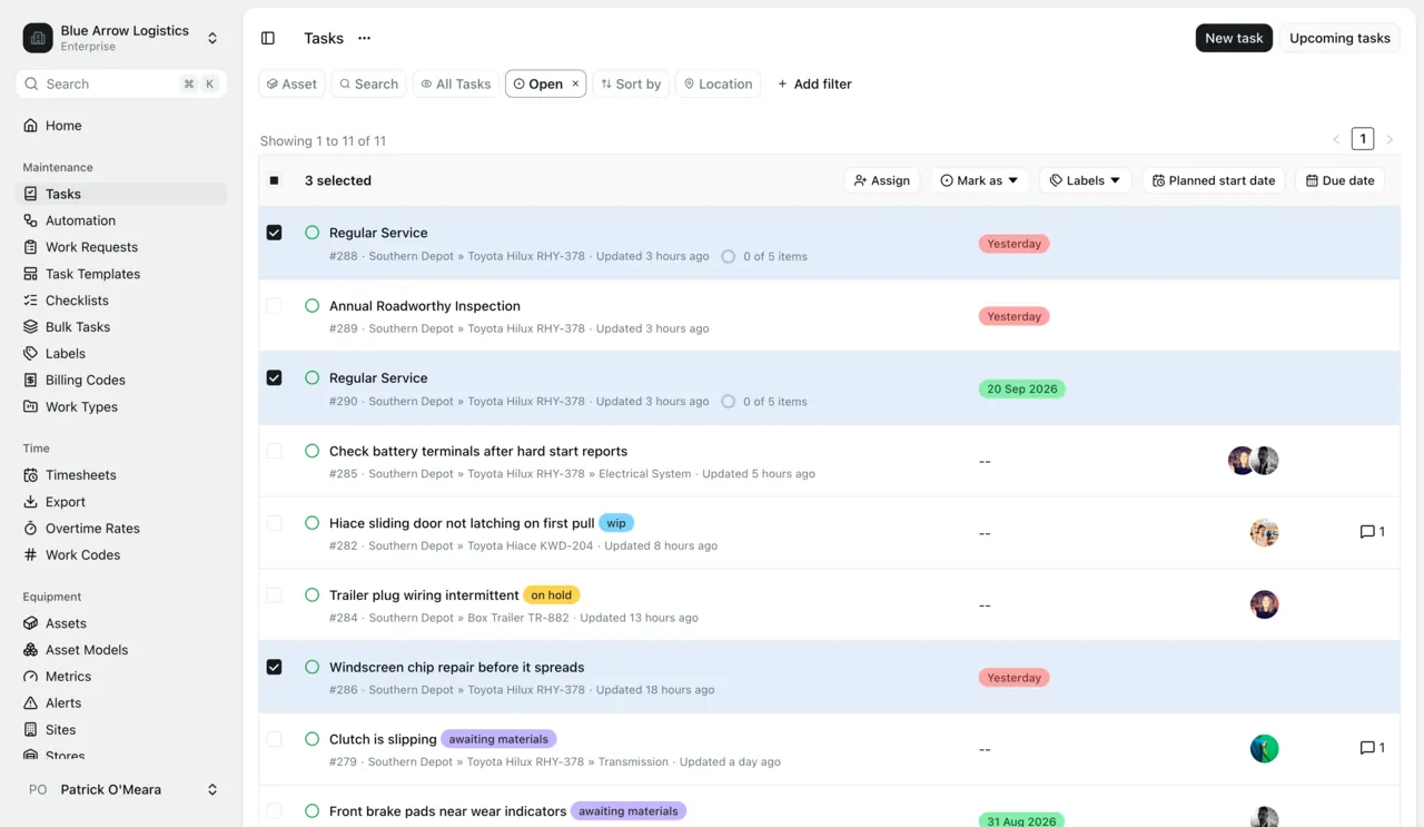 The Maintainly work order list