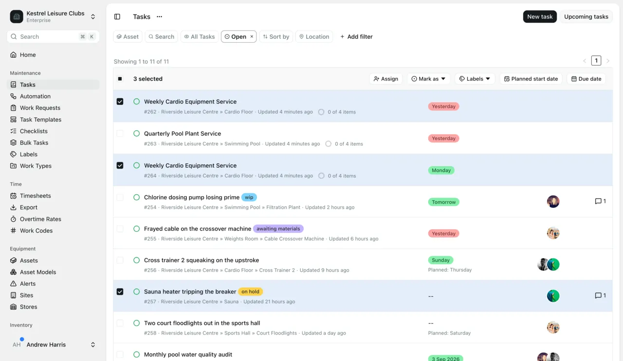 The Maintainly work order list