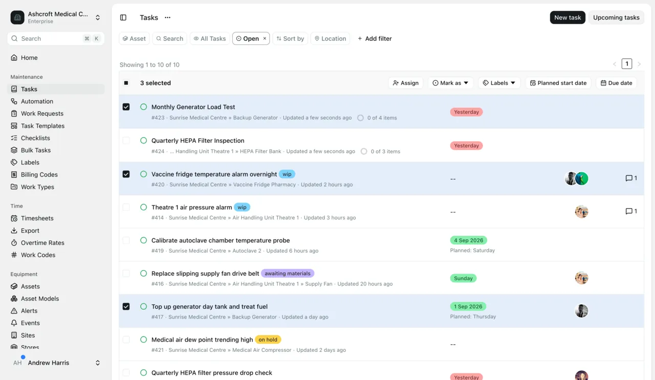 The Maintainly work order list