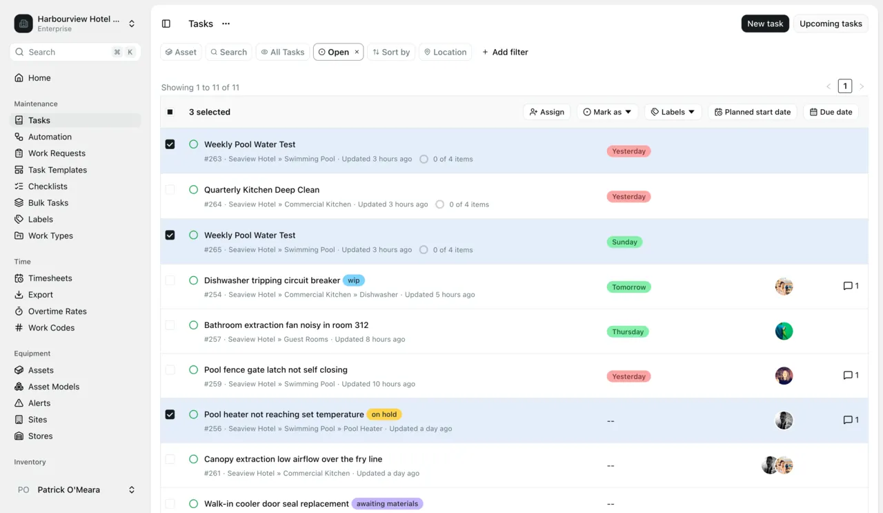 The Maintainly work order list