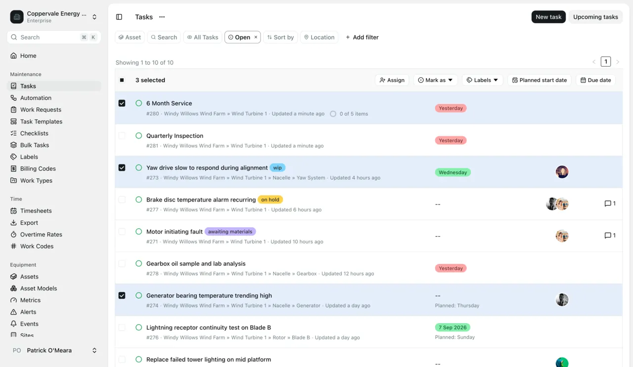 The Maintainly work order list