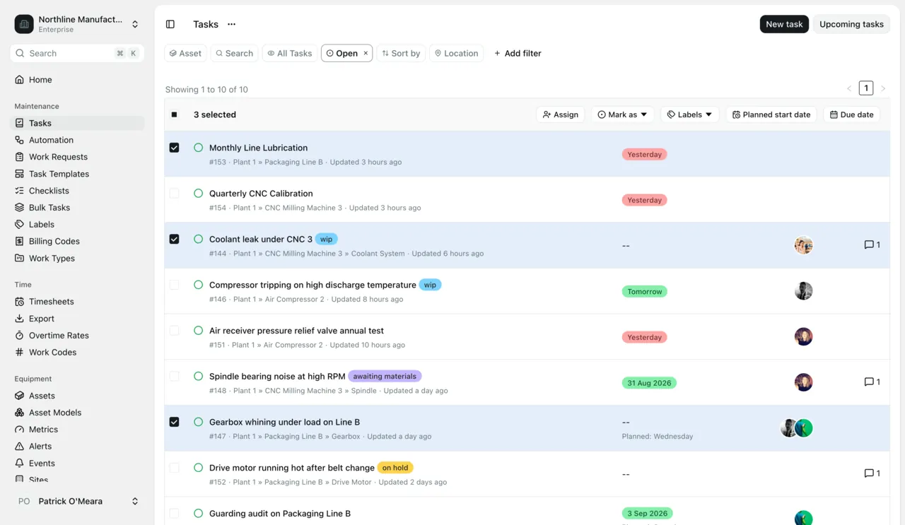 The Maintainly work order list