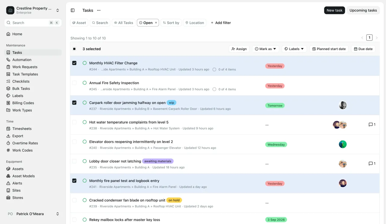 The Maintainly work order list