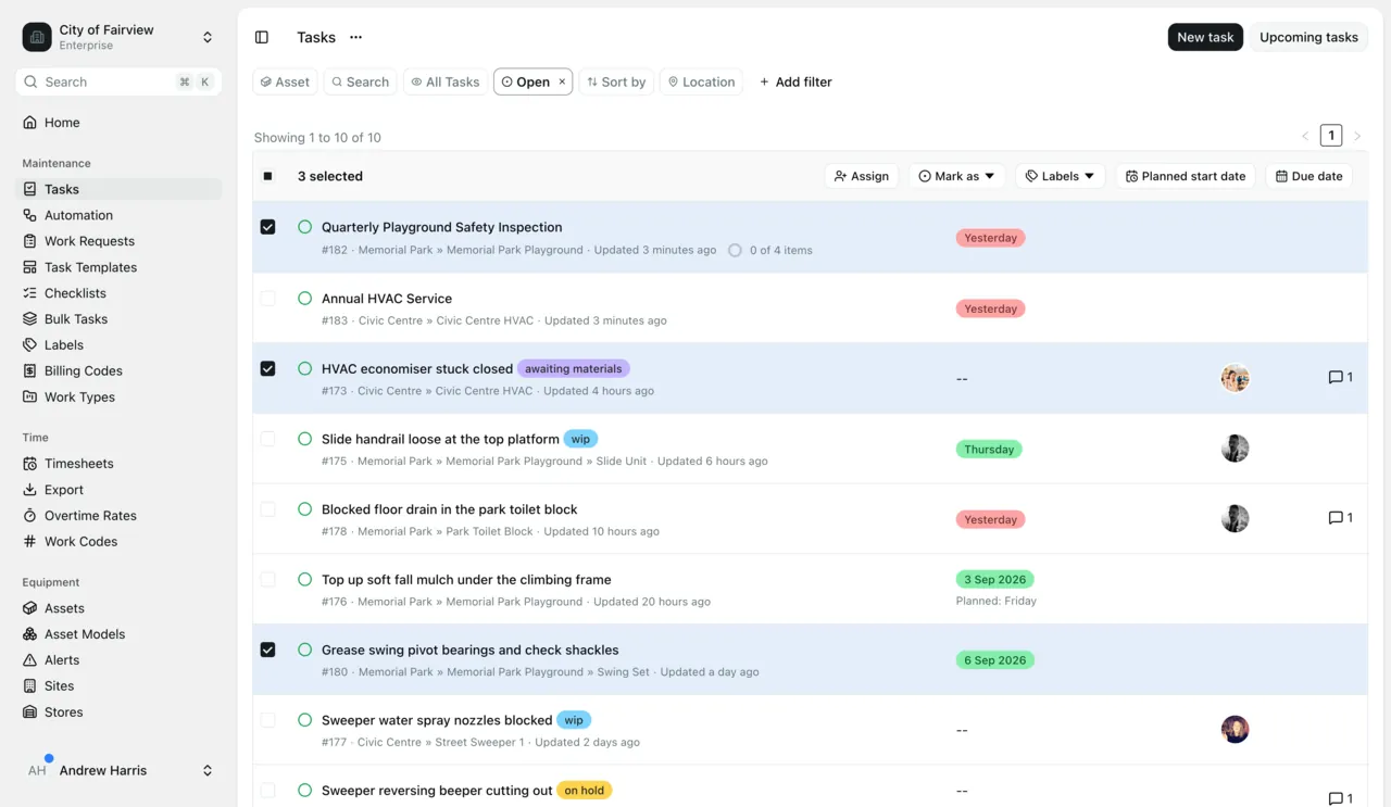 The Maintainly work order list
