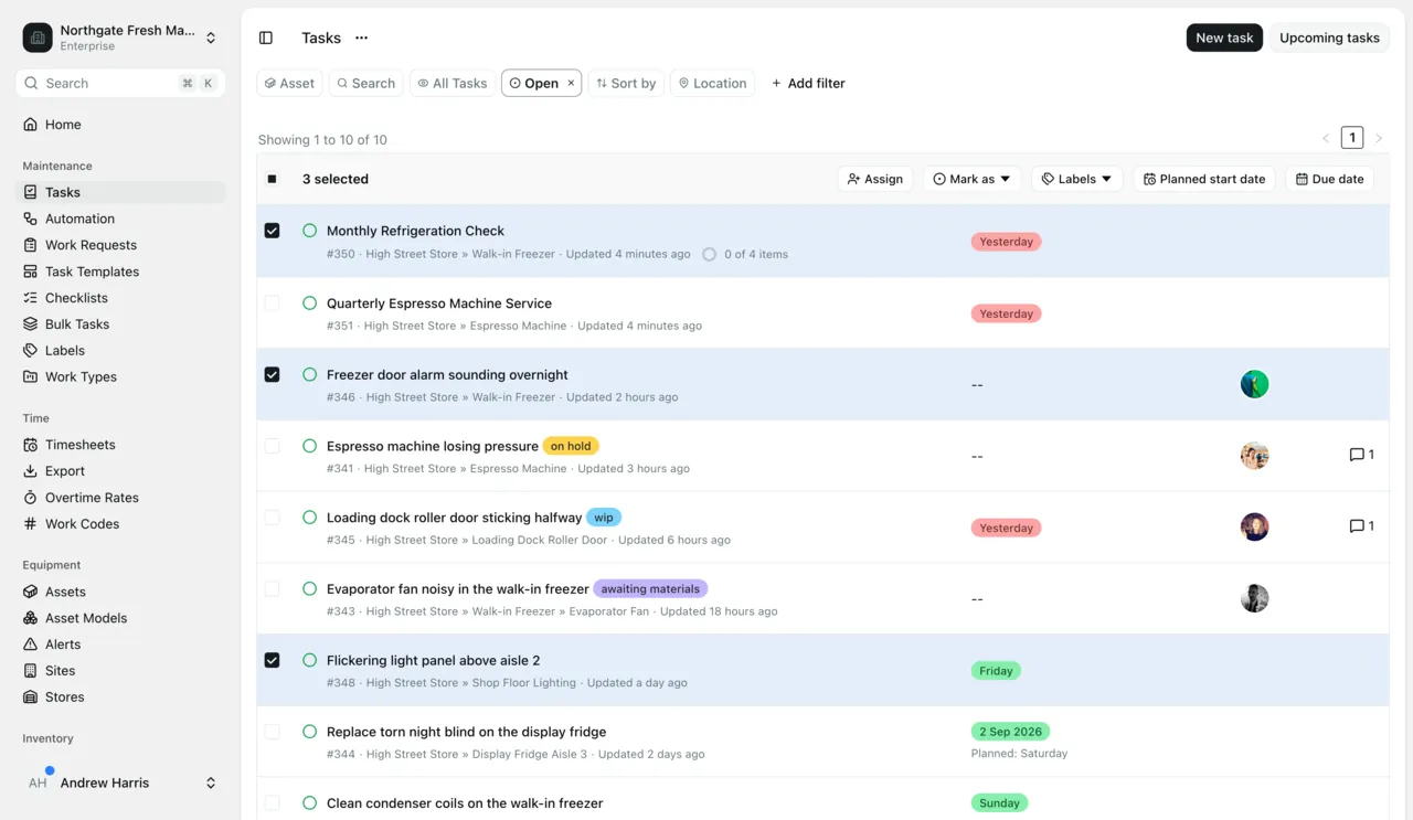 The Maintainly work order list