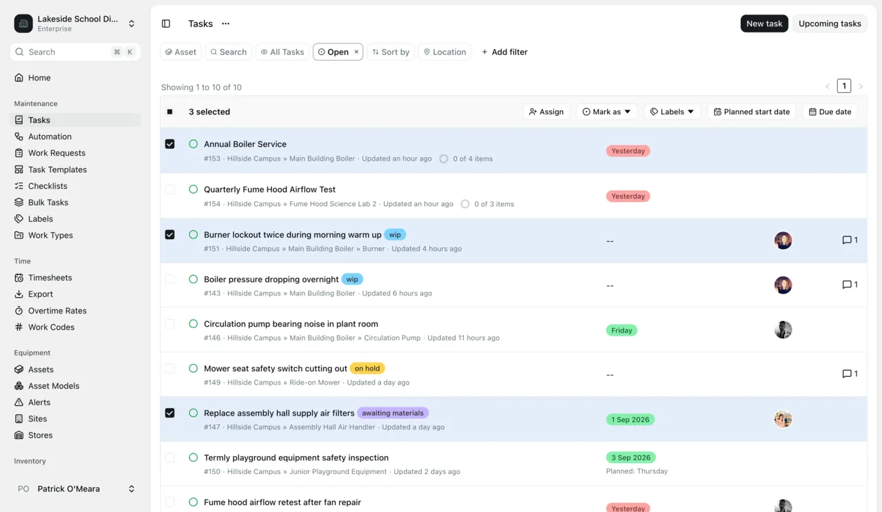 The Maintainly work order list