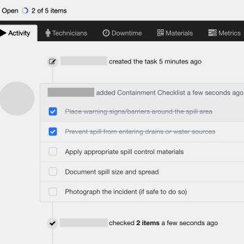 Completing a chemical spill containment checklist in a Maintainly CMMS work order