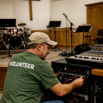 A church volunteer performs maintenance on an audio system | Maintainly