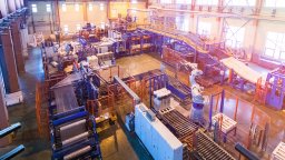 CMMS| Fixed production assets from elevated view on factory floor