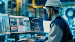 Maintenance worker is working on the CMMS