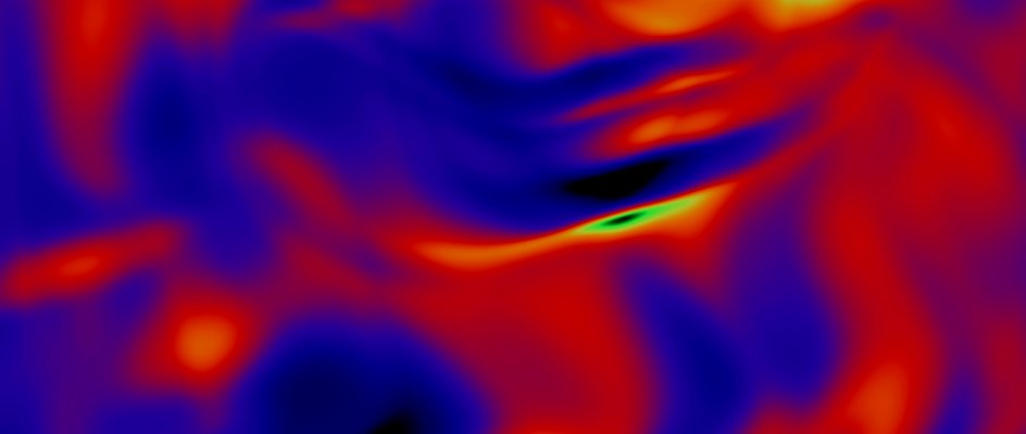 Thermal camera image showing heat as bands of red, orange and green against cooler purple areas