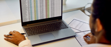 User looks at spreadsheets on a laptop | CMMS