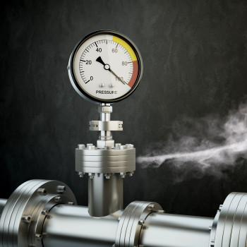 Pressure valve on pipe goes to maximum with steam coming out of the the pipe