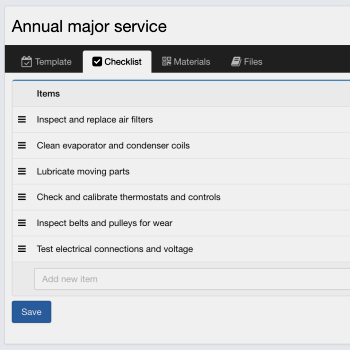 Maintainly CMMS example checklist of maintenance items to be completed