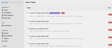 Maintainly new UI released 2026 | List of active preventive and reactive tasks
