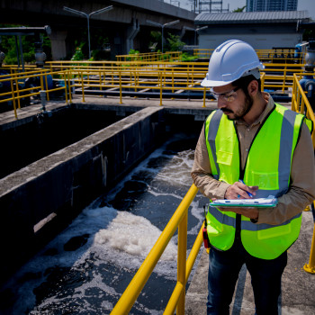 Maintenance worker at water treatment plant | CMMS